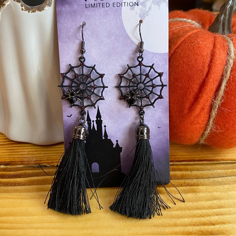 🎃Halloween I Am Jewelry Spider Web Tassle Earrings with Stones🎃